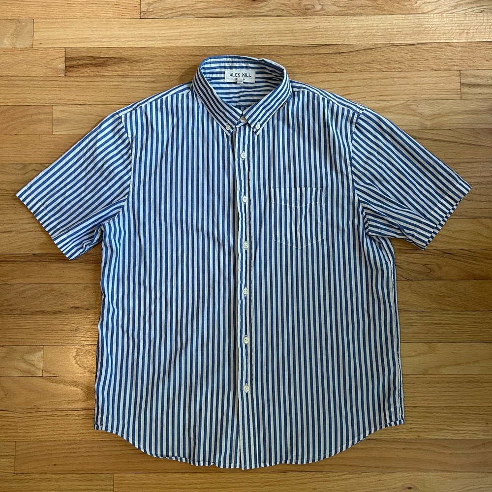 Alex Mill Navy and White Striped Button Down Shirt